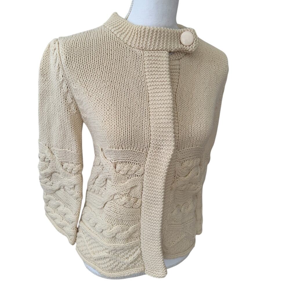 525 American Chunky Cable Knit Cardigan Sweater Cream M - Picture 2 of 6